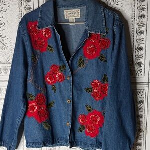 Vtg Denim Jacket Tantrums Flowers